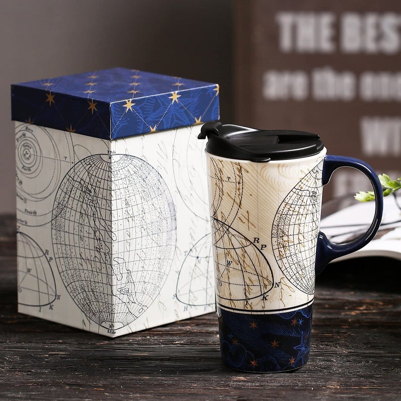 Topadorn Ceramic Travel Mug and Coffee Cup 17 oz. with Handle and Color Box,Starstruck - Image 2